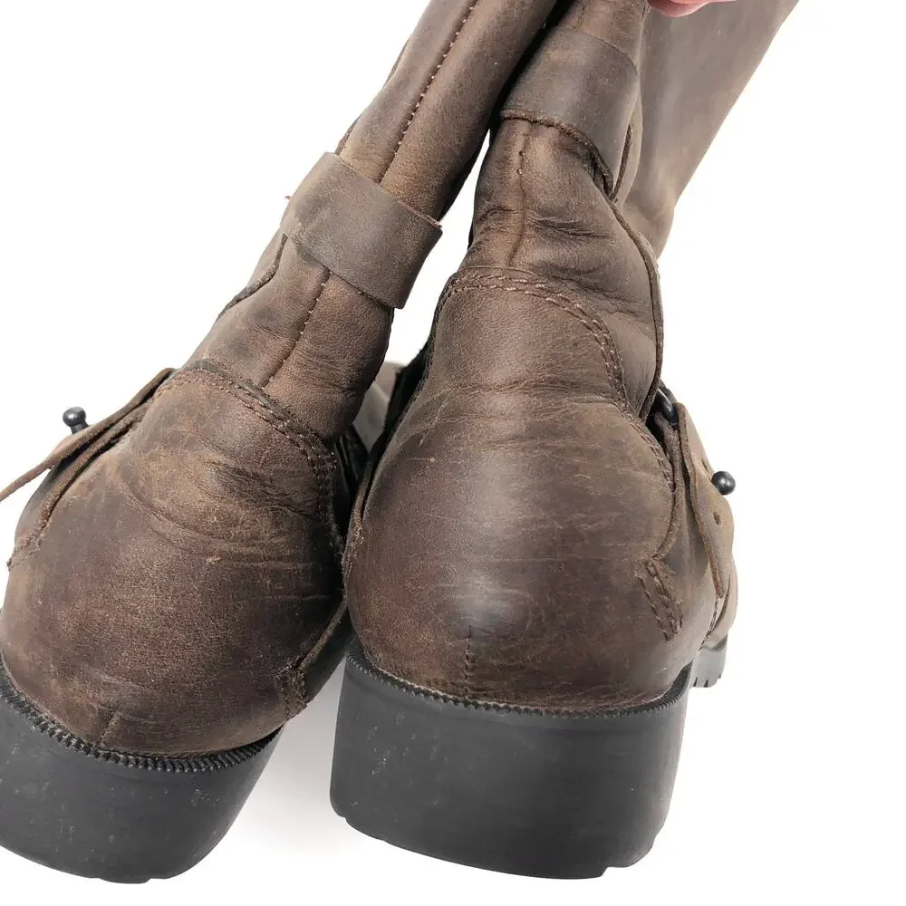 Teva De La Vina Boots Womens 7 Brown Waterproof Leather Buckle Tall Riding